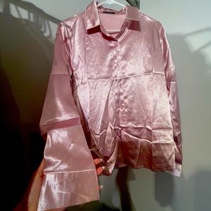 Silky rose gold or blush colored blouse